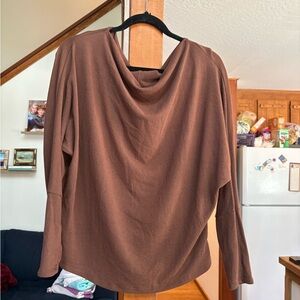 Women’s Draped Neck Long-Sleeve Sweater - Brown